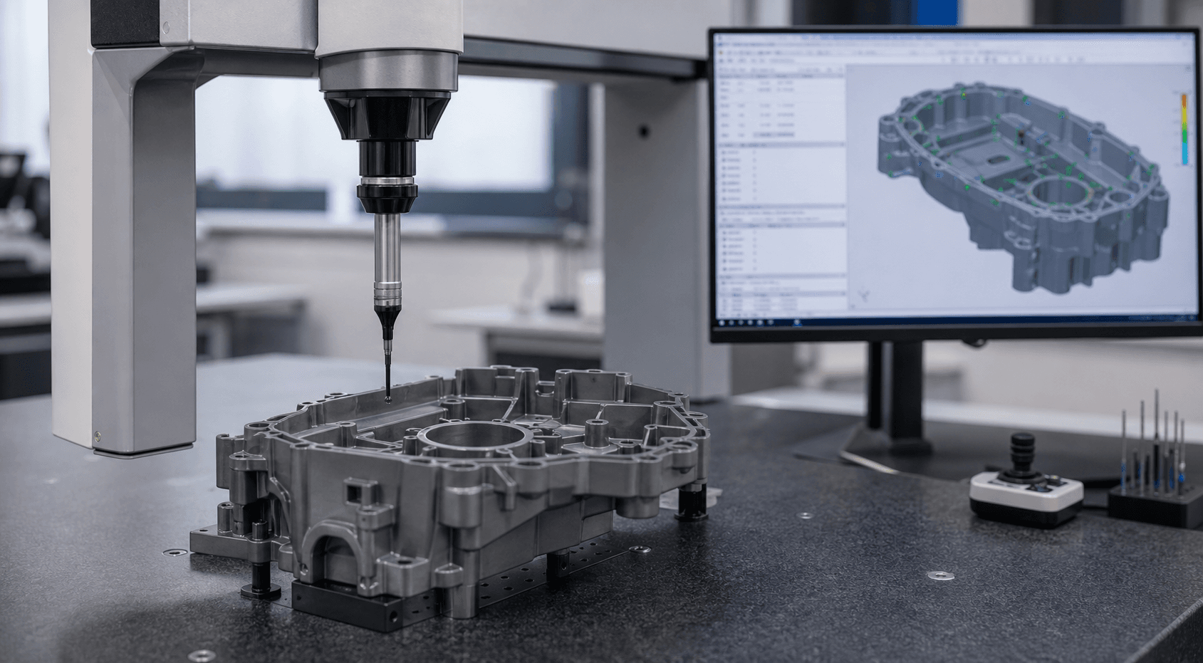 Coordinate measuring machine inspecting an engineering component